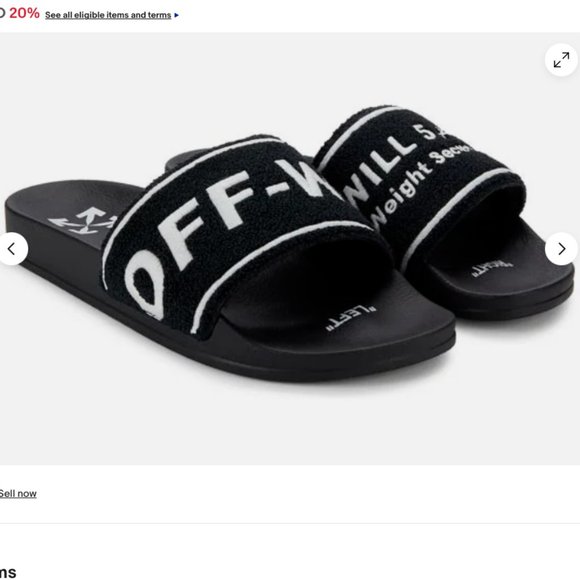 Off-White Embroidered Towel Slides in Black sz 9 US main image 10